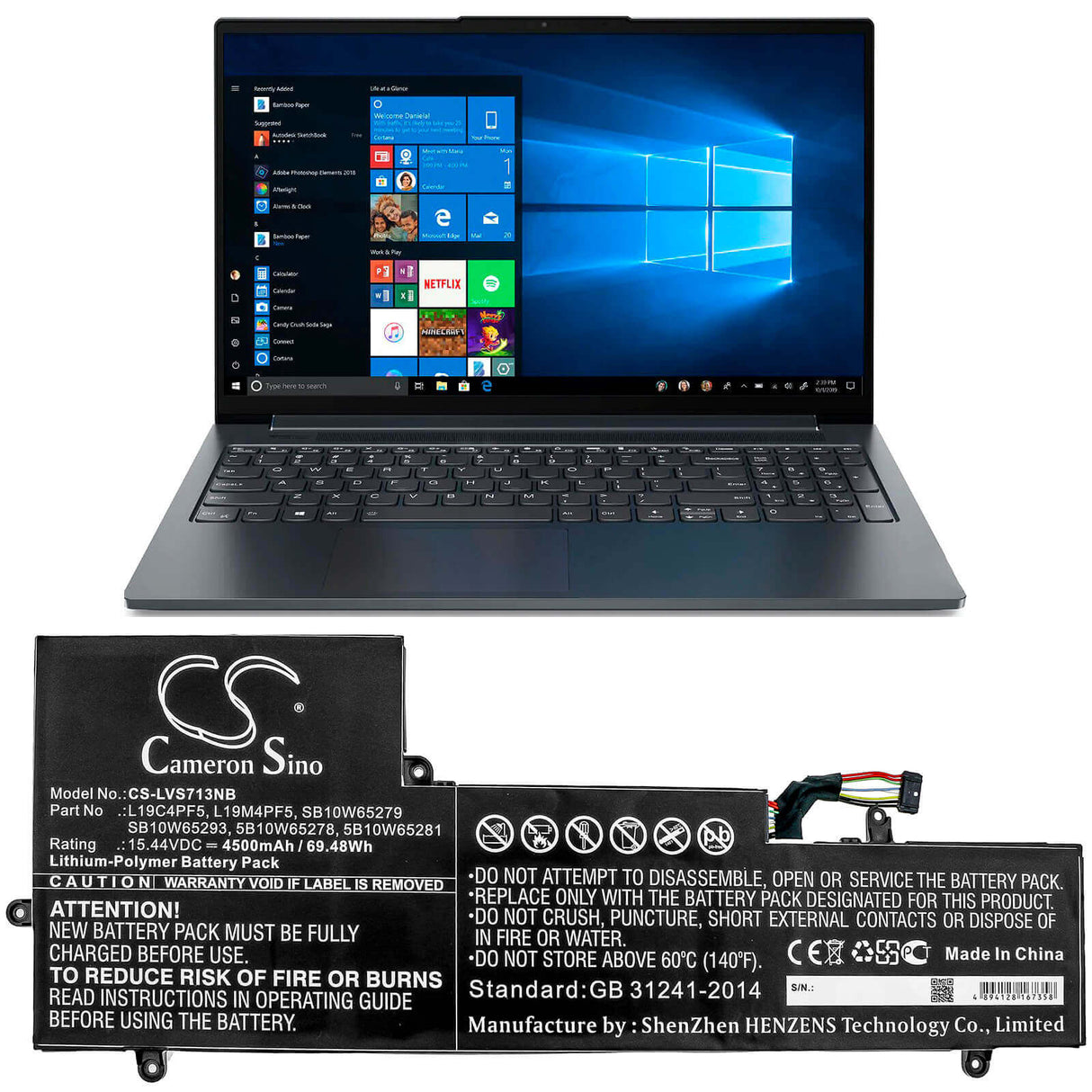 Battery For Lenovo, Yoga Slim 7-15iil 15.44v, 4500mah - 69.48wh Notebook, Laptop Cameron Sino Technology Limited