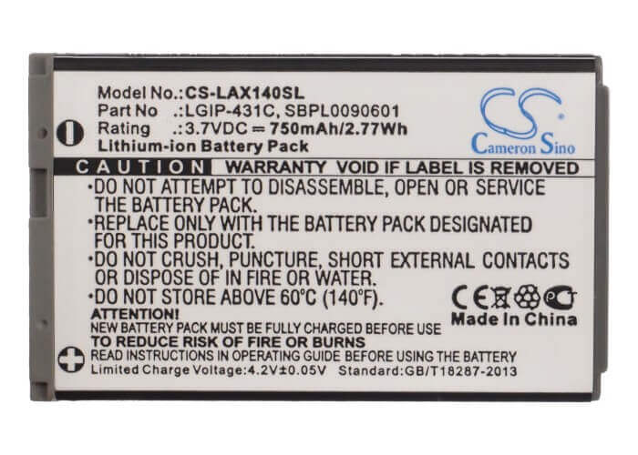 3.7V, Li-ion, 750mAh, SmartPhone battery fits Lg, Lgip-431c, Ax140, Ax145, 2.78Wh Mobile, SmartPhone Cameron Sino Technology Limited (Suspended)