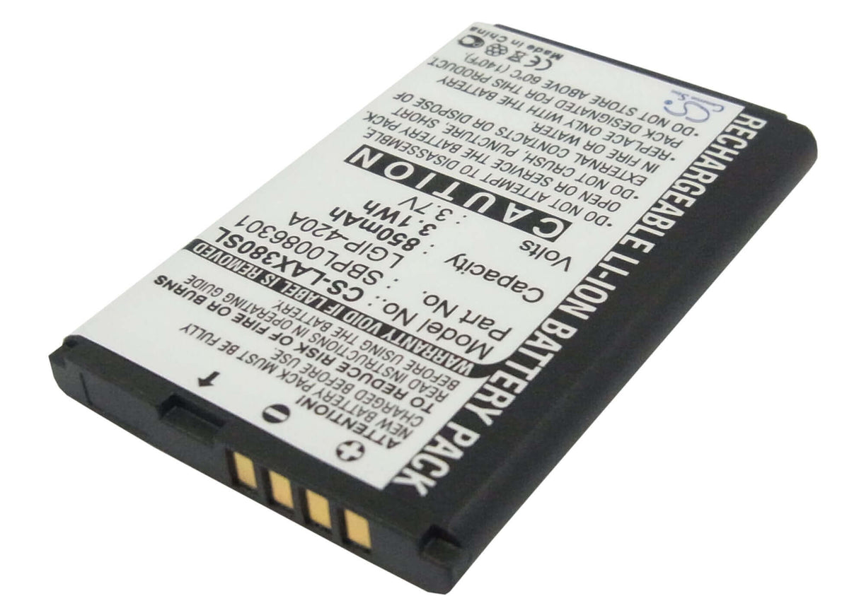 3.7V, Li-ion, 850mAh, SmartPhone battery fits Lg, Lgip-420a, Ax271, Ax275, 3.15Wh Mobile, SmartPhone Cameron Sino Technology Limited (Suspended)