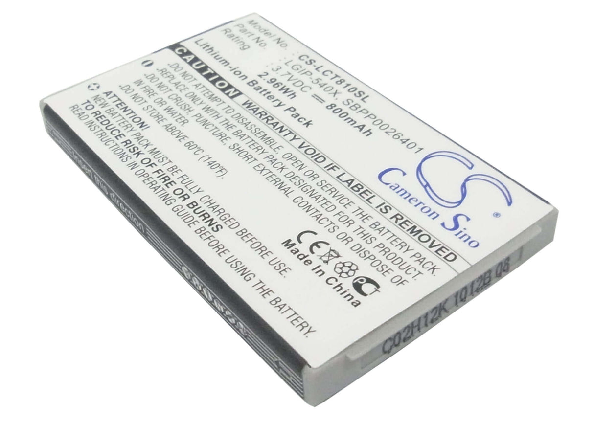 3.7V, Li-ion, 800mAh, SmartPhone battery fits Lg, Lgip-540x, Ct810, Ct810 Incite, 2.96Wh Mobile, SmartPhone Cameron Sino Technology Limited (Suspended)
