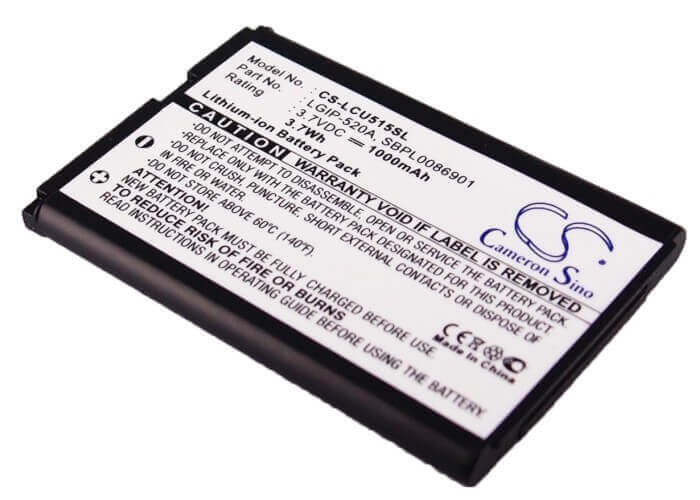 Battery For Lg Cu515, Kp320, Lx400 3.7v, 1000mah - 3.70wh Batteries for Electronics Cameron Sino Technology Limited (Suspended)