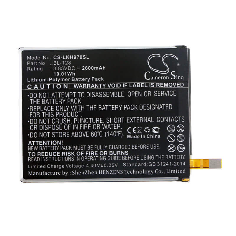 3.85V, Li-Polymer, 2600mAh, SmartPhone battery fits Lg, Bl-t28, Cv5a, H970, 10.01Wh Mobile, SmartPhone Cameron Sino Technology Limited (Smartphone)