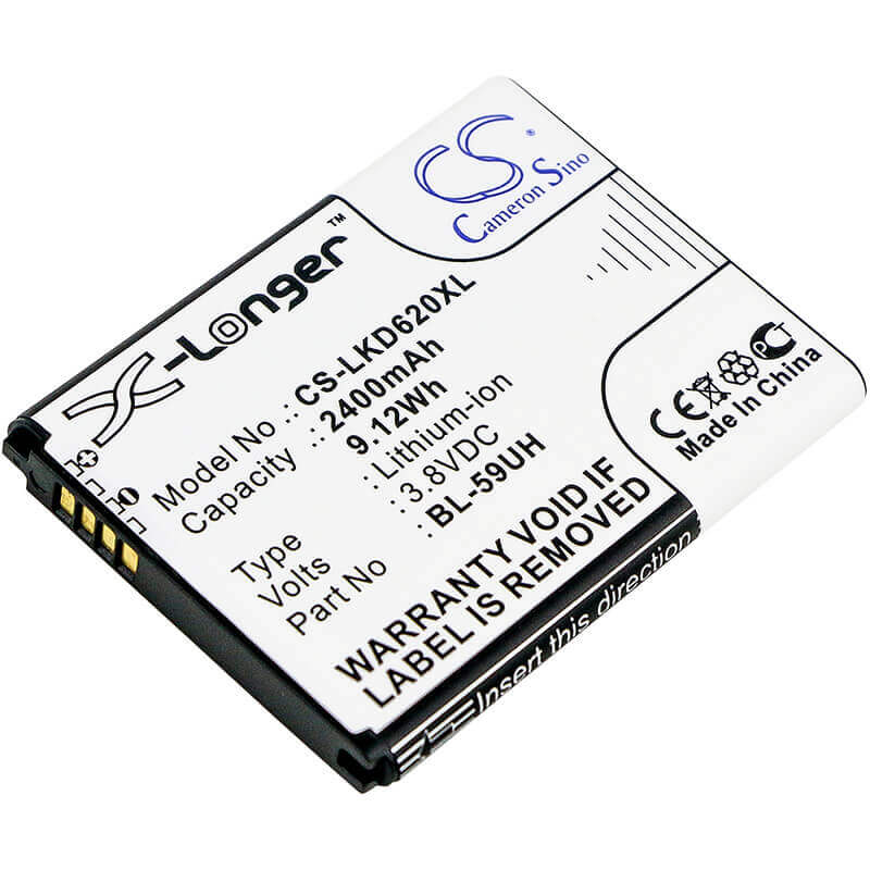 3.8V, Li-ion, 2400mAh, SmartPhone battery fits Lg, Bl-59uh, D315, D320, 9.12Wh Mobile, SmartPhone Cameron Sino Technology Limited (Smartphone)