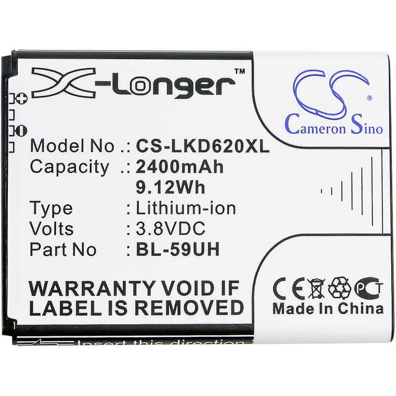 3.8V, Li-ion, 2400mAh, SmartPhone battery fits Lg, Bl-59uh, D315, D320, 9.12Wh Mobile, SmartPhone Cameron Sino Technology Limited (Smartphone)