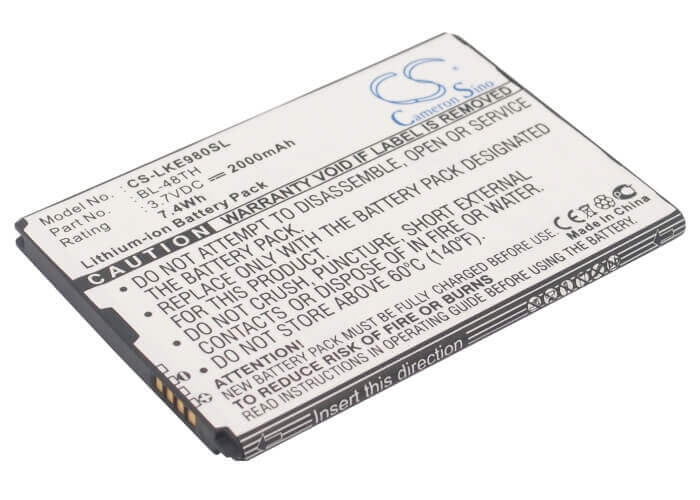 3.7V, Li-ion, 2000mAh, SmartPhone battery fits Lg, Bl-48th, E940, E977, 7.4Wh Mobile, SmartPhone Cameron Sino Technology Limited (Smartphone)