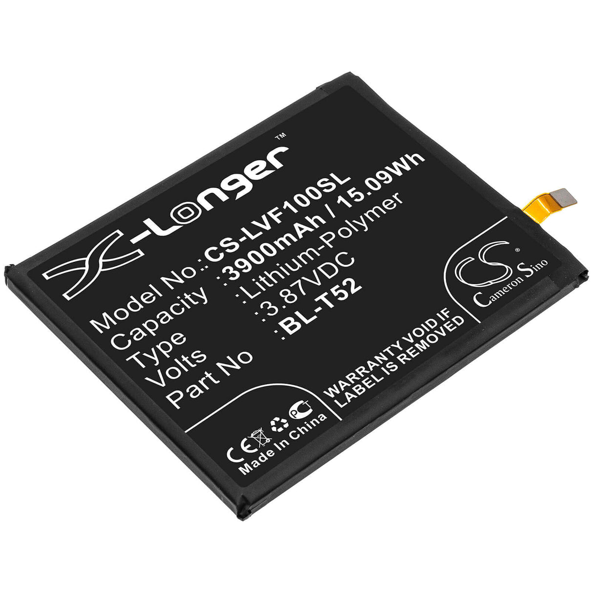 3.87V, Li-Polymer, 3900mAh, SmartPhone battery fits Lg, Bl-t52, F100, F100emw, 15.09Wh Mobile, SmartPhone Cameron Sino Technology Limited (Smartphone)