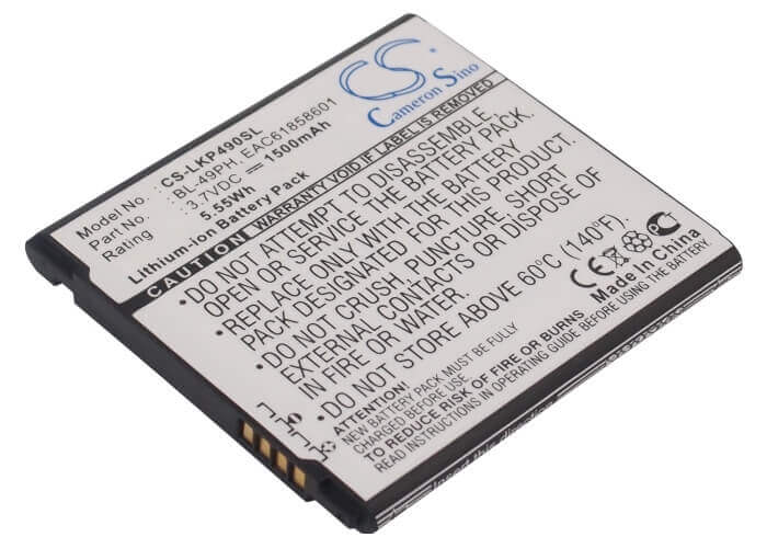 3.7V, Li-ion, 1500mAh, SmartPhone battery fits Lg, Bl-49ph, F120, F120k, 5.55Wh Mobile, SmartPhone Cameron Sino Technology Limited (Suspended)
