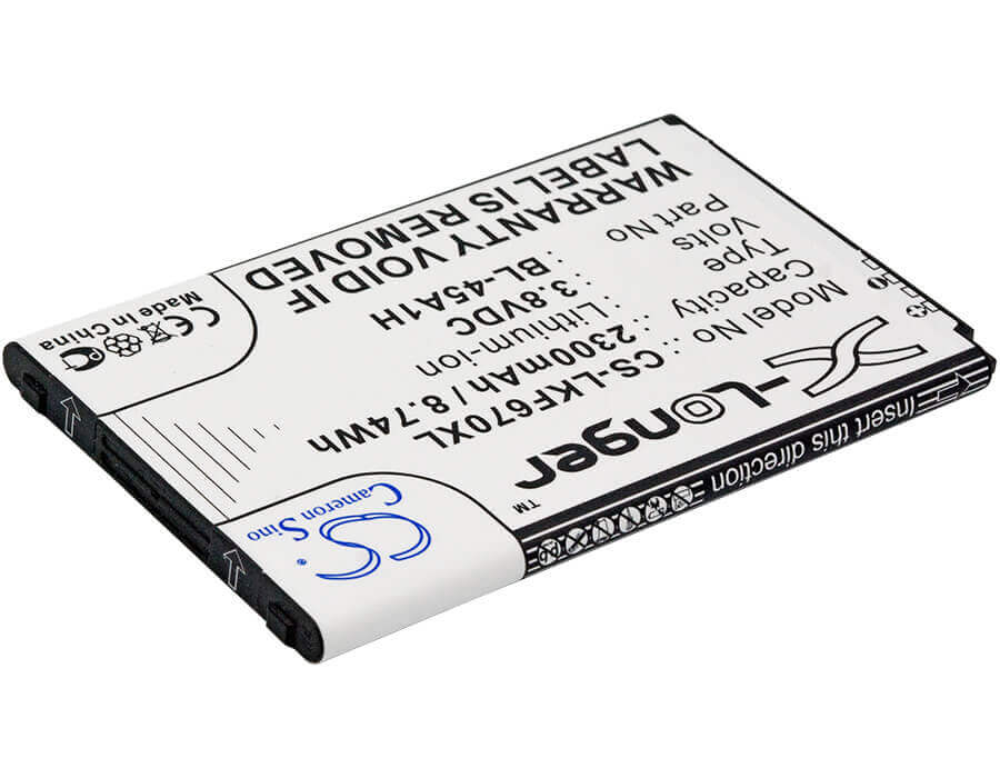 3.8V, Li-ion, 2300mAh, SmartPhone battery fits Lg, Bl-45a1h, F670, F670k, 8.74Wh Mobile, SmartPhone Cameron Sino Technology Limited (Smartphone)