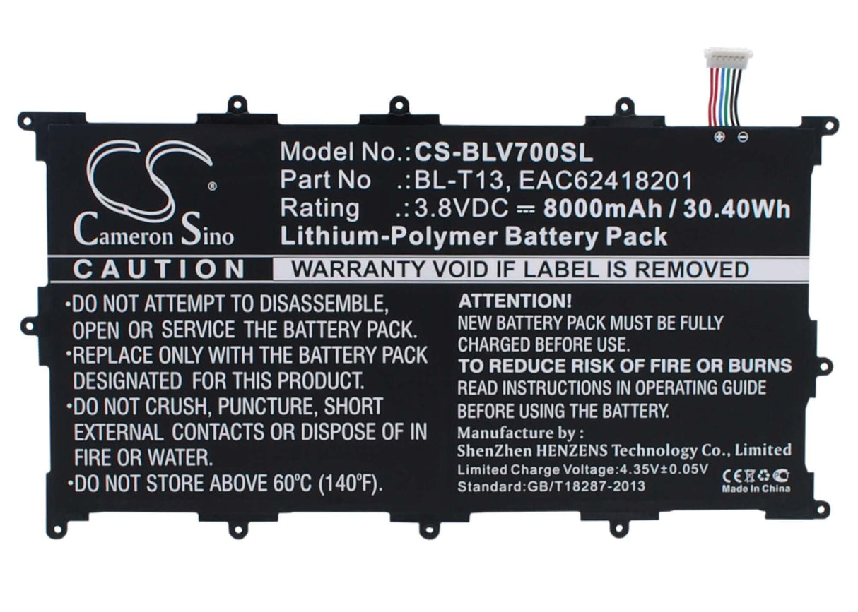 3.8V, Li-Polymer, 8000mAh, Tablet battery fits Lg, Bl-t13, G Pad 10.1", G Pad Tablet 10.1", 30.40Wh Tablet Cameron Sino Technology Limited