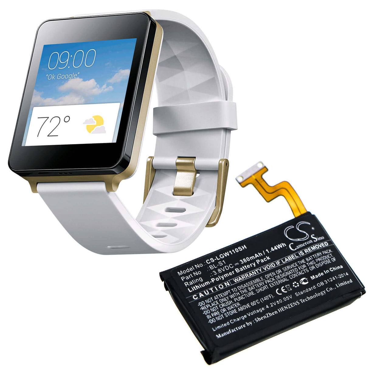 3.8V, Li-Polymer, 380mAh, Smartwatch battery fits Lg, Bl-s1, G Watch W100, 1.44Wh Smartwatch Cameron Sino Technology Limited (Suspended)