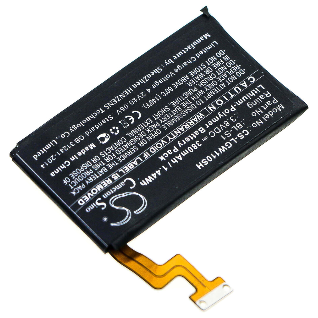 3.8V, Li-Polymer, 380mAh, Smartwatch battery fits Lg, Bl-s1, G Watch W100, 1.44Wh Smartwatch Cameron Sino Technology Limited (Suspended)