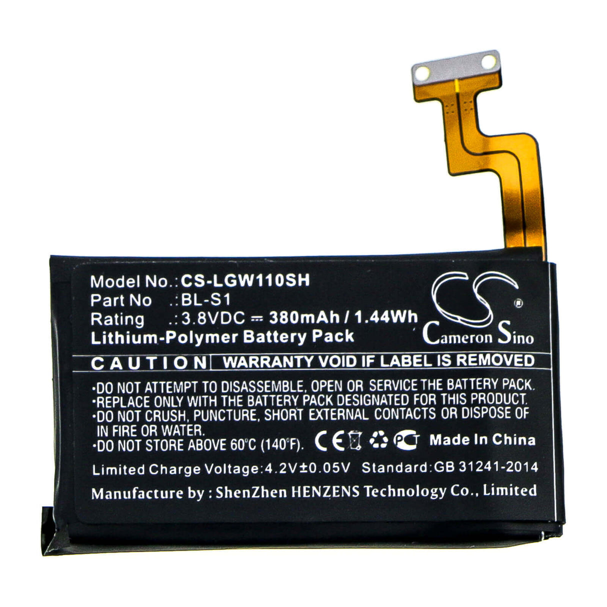3.8V, Li-Polymer, 380mAh, Smartwatch battery fits Lg, Bl-s1, G Watch W100, 1.44Wh Smartwatch Cameron Sino Technology Limited (Suspended)