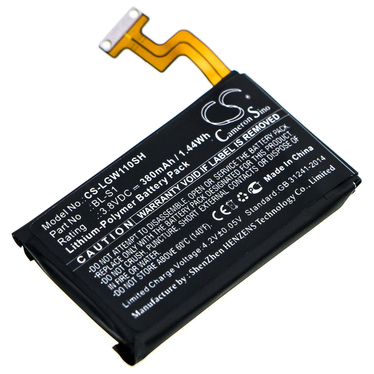 3.8V, Li-Polymer, 380mAh, Smartwatch battery fits Lg, Bl-s1, G Watch W100, 1.44Wh Smartwatch Cameron Sino Technology Limited (Suspended)