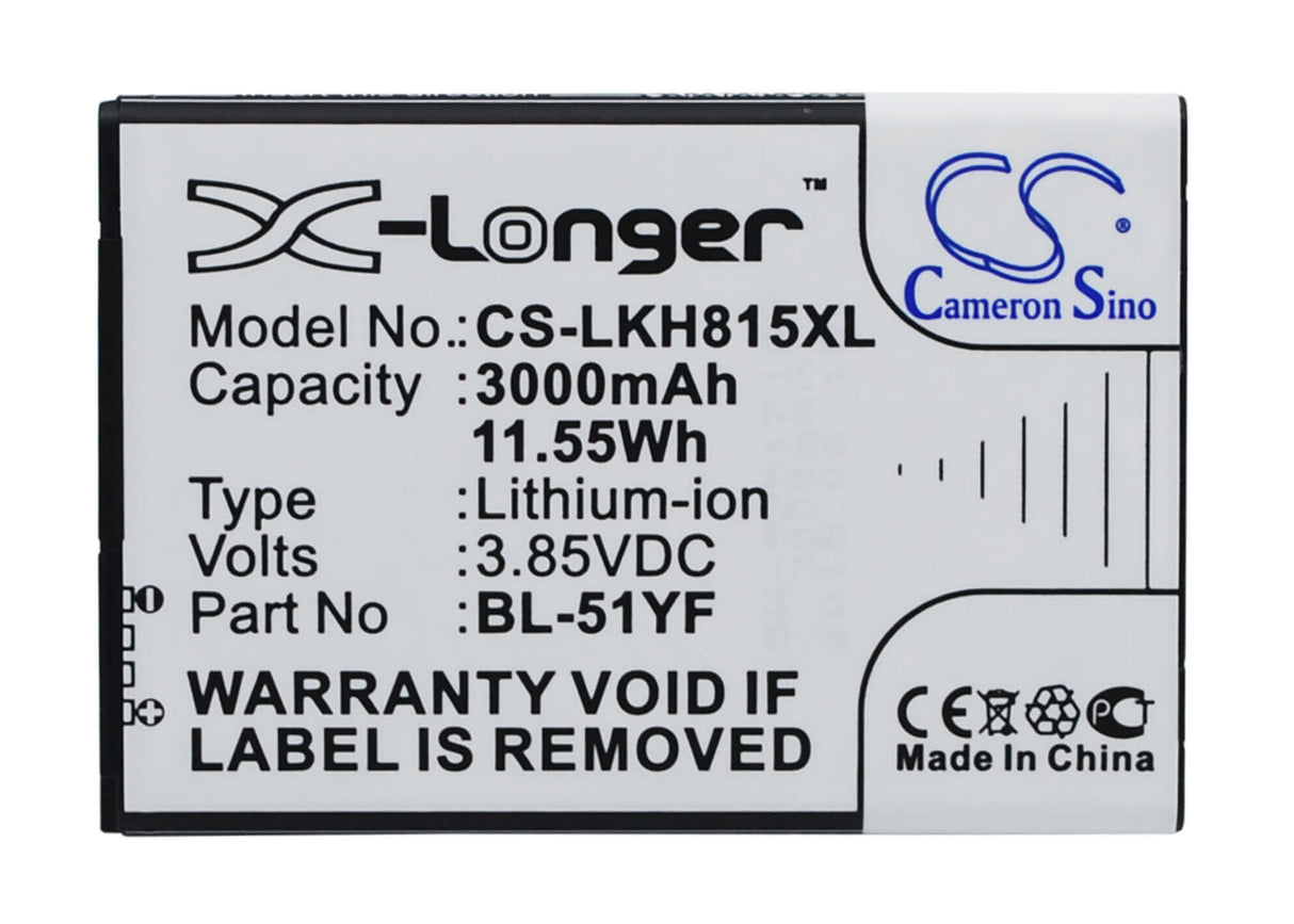 3.85V, Li-ion, 3000mAh, SmartPhone battery fits Lg, Bl-51yf, Ds1402, G Stylo, 11.55Wh Mobile, SmartPhone Cameron Sino Technology Limited (Smartphone)