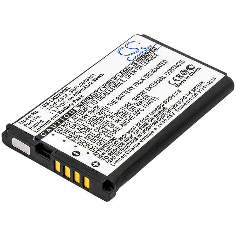 3.7V, Li-ion, 800mAh, SmartPhone battery fits Lg, T-mobile, Lgip-531a, 236c, 237c, 2.96Wh Mobile, SmartPhone Cameron Sino Technology Limited (Smartphone)