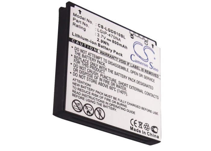 3.7V, Li-ion, 800mAh, SmartPhone battery fits Lg, Lgip-470na, Gd510, Gd510 Pop, 2.96Wh Mobile, SmartPhone Cameron Sino Technology Limited (Suspended)