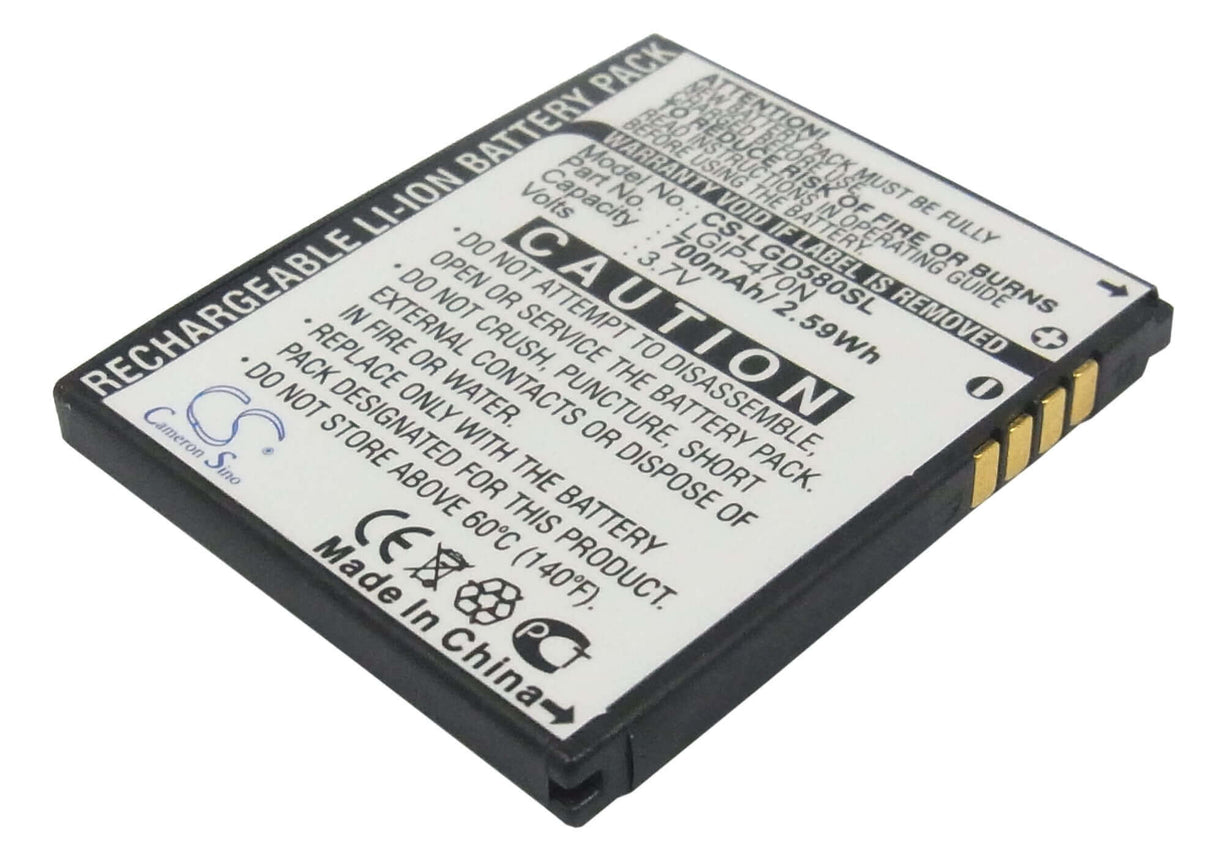 3.7V, Li-ion, 700mAh, SmartPhone battery fits Lg, Lgip-470n, Gd580, Gd580 Lollitop, 2.59Wh Mobile, SmartPhone Cameron Sino Technology Limited (Smartphone)