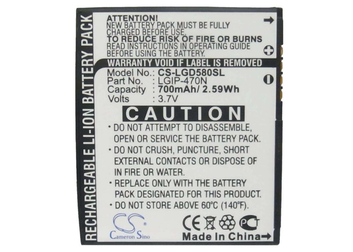 3.7V, Li-ion, 700mAh, SmartPhone battery fits Lg, Lgip-470n, Gd580, Gd580 Lollitop, 2.59Wh Mobile, SmartPhone Cameron Sino Technology Limited (Smartphone)