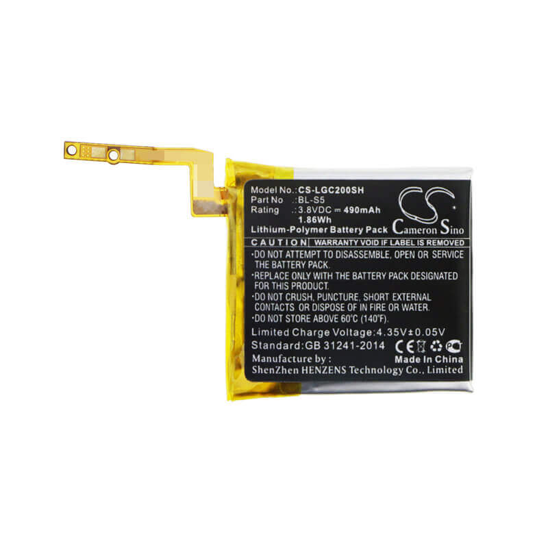 3.8V, Li-Polymer, 490mAh, Smartwatch battery fits Lg, Bl-s5, Gizmogadget, Vc200, 1.86Wh Smartwatch Cameron Sino Technology Limited