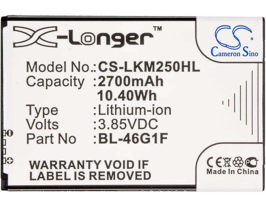 3.85V, Li-ion, 2700mAh, SmartPhone battery fits Lg, Bl-46g1f, Grace, Harmony, 10.4Wh Mobile, SmartPhone Cameron Sino Technology Limited (Smartphone)