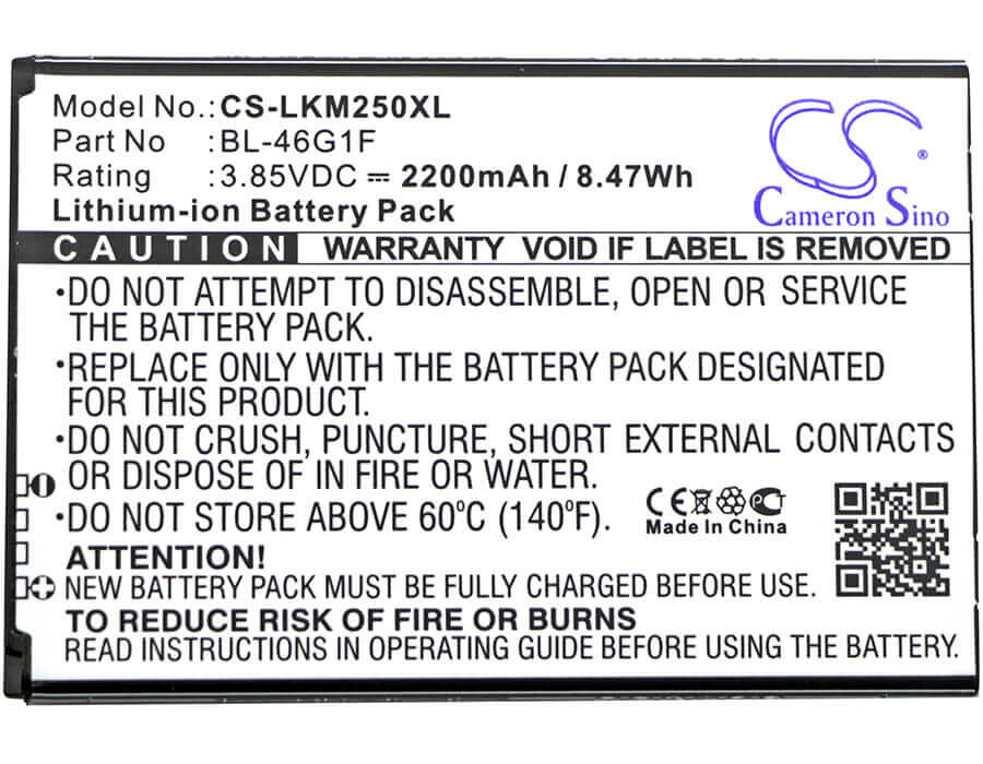 3.85V, Li-ion, 2200mAh, SmartPhone battery fits Lg, Bl-46g1f, Grace, Harmony, 8.47Wh Mobile, SmartPhone Cameron Sino Technology Limited (Smartphone)