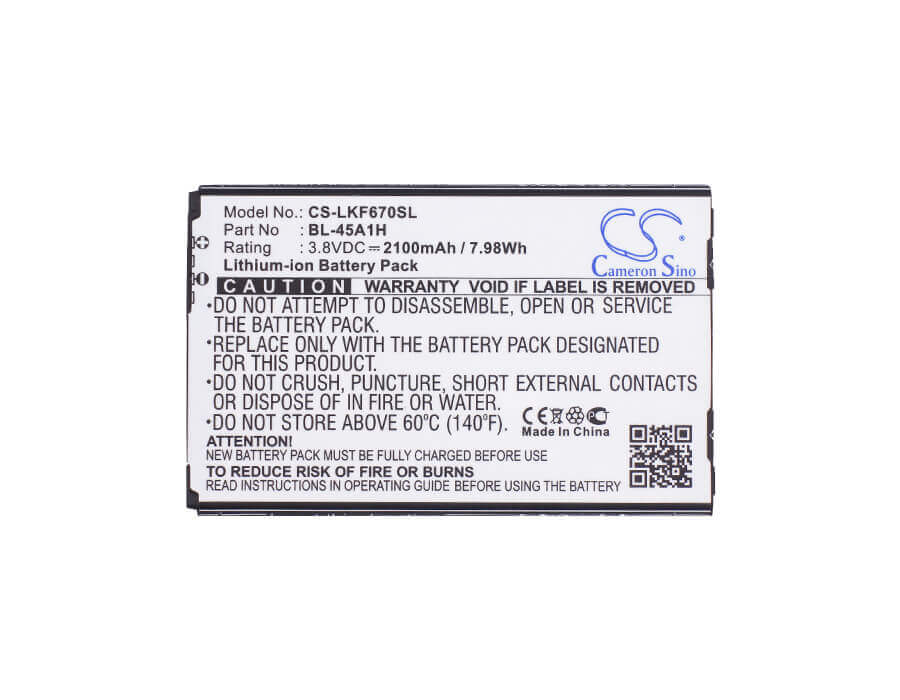 3.8V, Li-ion, 2100mAh, SmartPhone battery fits Lg, Bl-45a1h, F670, F670k, 7.98Wh Mobile, SmartPhone Cameron Sino Technology Limited (Smartphone)