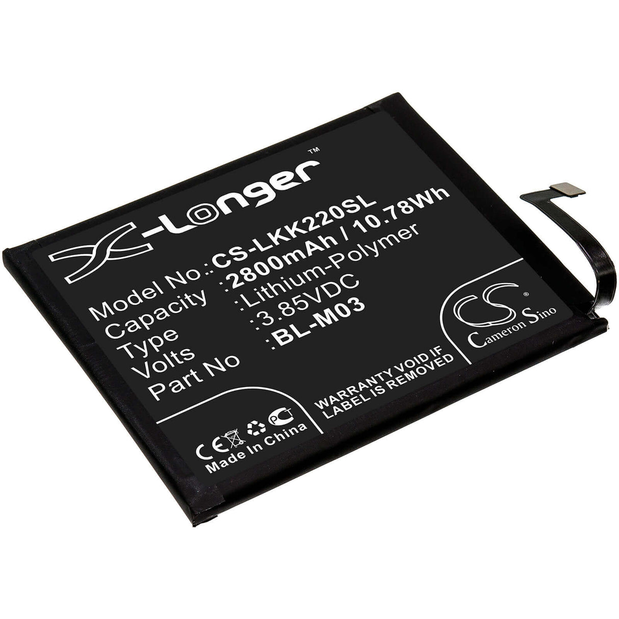 3.85V, Li-Polymer, 2800mAh, SmartPhone battery fits Lg, Bl-m03, K200bmw, K22 2020, 10.78Wh Mobile, SmartPhone Cameron Sino Technology Limited (Smartphone)