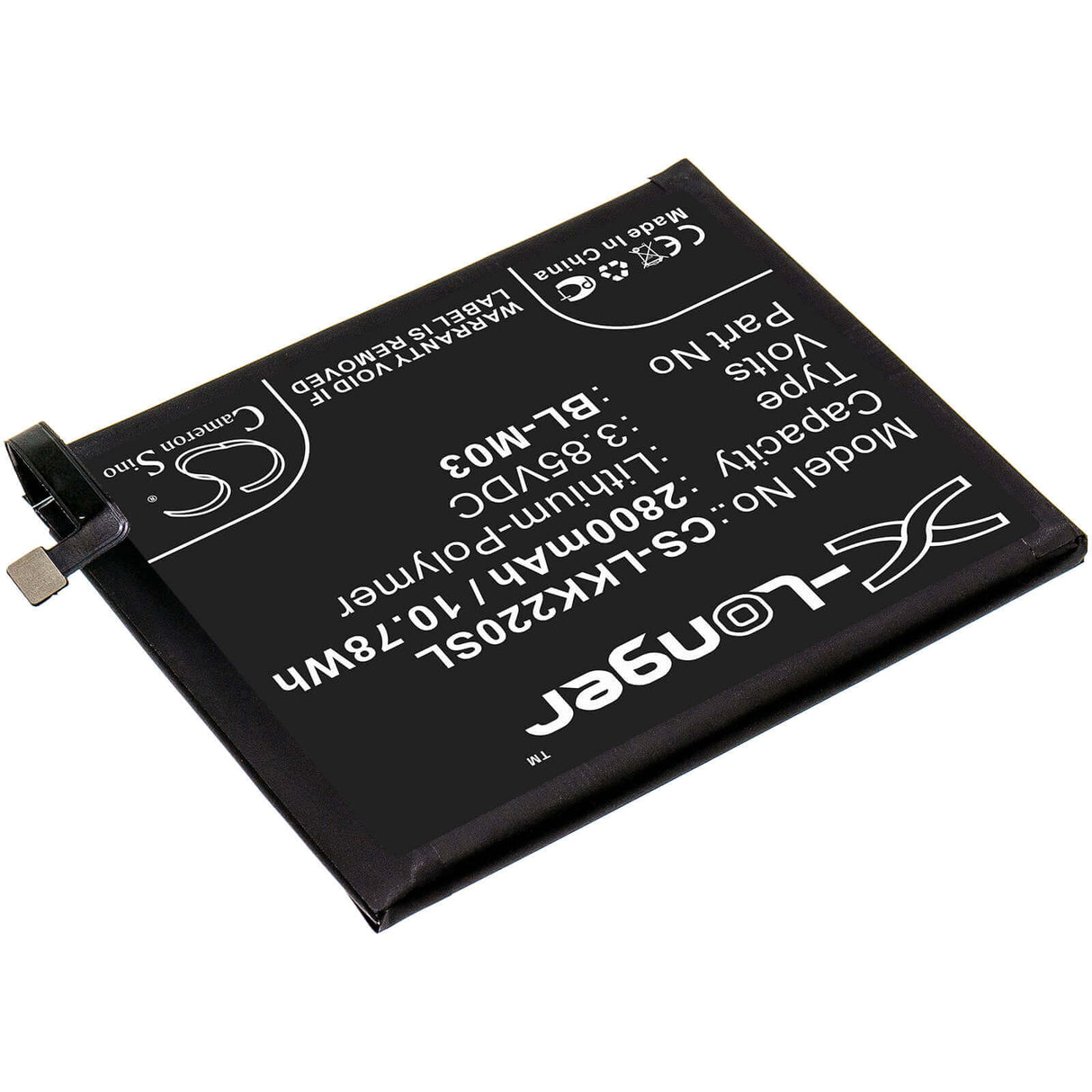 3.85V, Li-Polymer, 2800mAh, SmartPhone battery fits Lg, Bl-m03, K200bmw, K22 2020, 10.78Wh Mobile, SmartPhone Cameron Sino Technology Limited (Smartphone)