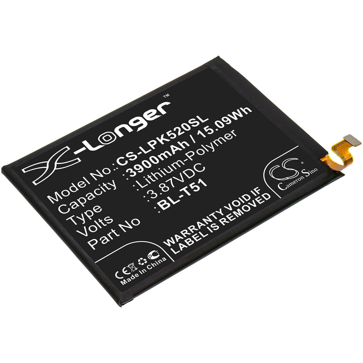 3.87V, Li-Polymer, 3900mAh, SmartPhone battery fits Lg, Bl-t51, K420, K420bmw, 15.09Wh Mobile, SmartPhone Cameron Sino Technology Limited (Smartphone)