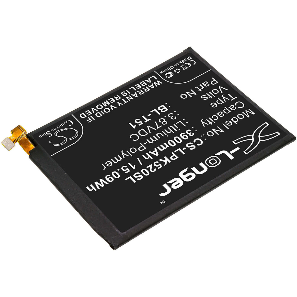 3.87V, Li-Polymer, 3900mAh, SmartPhone battery fits Lg, Bl-t51, K420, K420bmw, 15.09Wh Mobile, SmartPhone Cameron Sino Technology Limited (Smartphone)