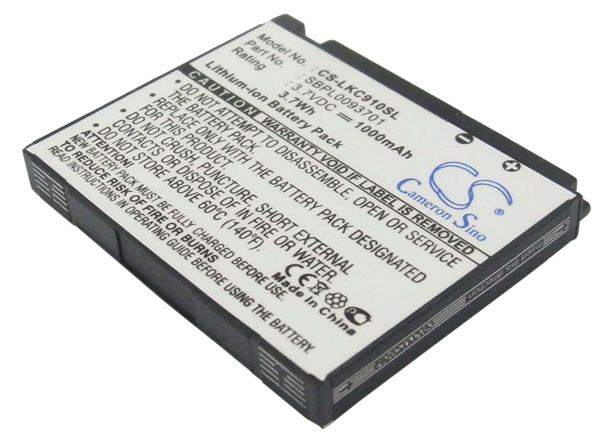 3.7V, Li-ion, 1000mAh, SmartPhone battery fits Lg, Sbpl0093701, Kc910, 3.7Wh Mobile, SmartPhone Cameron Sino Technology Limited (Suspended)