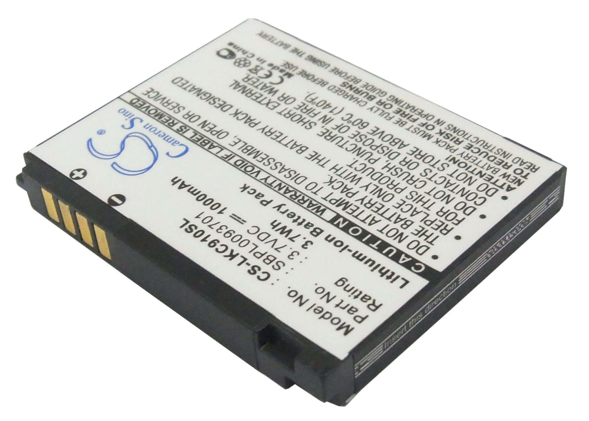3.7V, Li-ion, 1000mAh, SmartPhone battery fits Lg, Sbpl0093701, Kc910, 3.7Wh Mobile, SmartPhone Cameron Sino Technology Limited (Suspended)