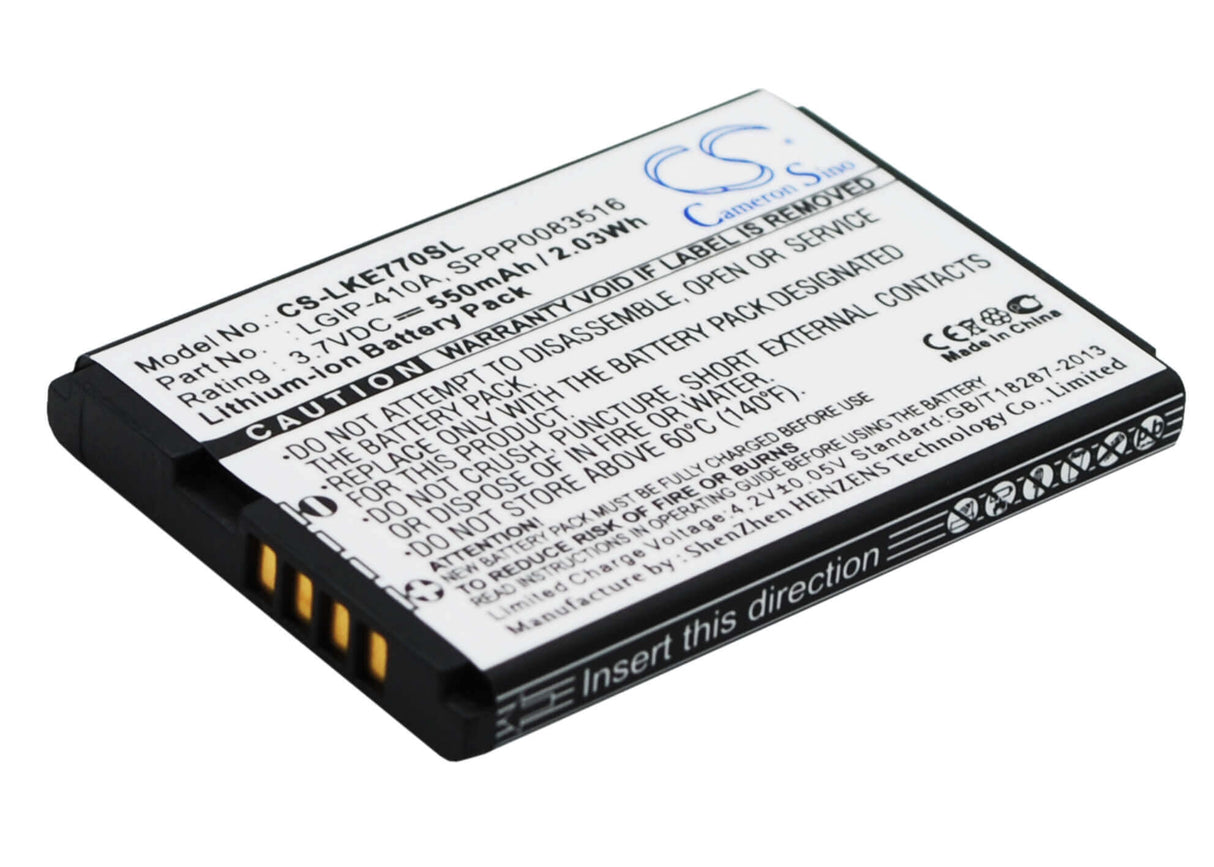 3.7V, Li-ion, 550mAh, SmartPhone battery fits Lg, Lgip-410a, 278a, Ke770, 2.04Wh Mobile, SmartPhone Cameron Sino Technology Limited (Smartphone)