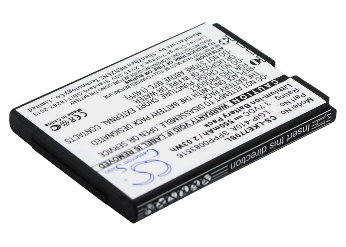 3.7V, Li-ion, 550mAh, SmartPhone battery fits Lg, Lgip-410a, 278a, Ke770, 2.04Wh Mobile, SmartPhone Cameron Sino Technology Limited (Smartphone)