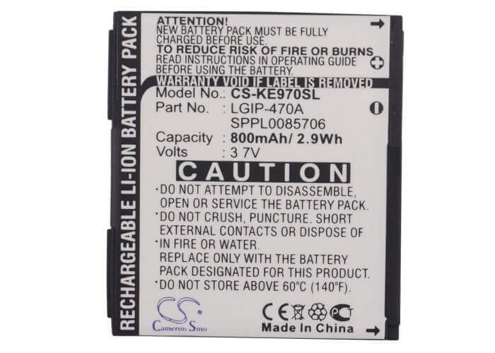 3.7V, Li-ion, 800mAh, SmartPhone battery fits Lg, Lgip-470a, Gd330, Ke70, 2.96Wh Mobile, SmartPhone Cameron Sino Technology Limited (Smartphone)