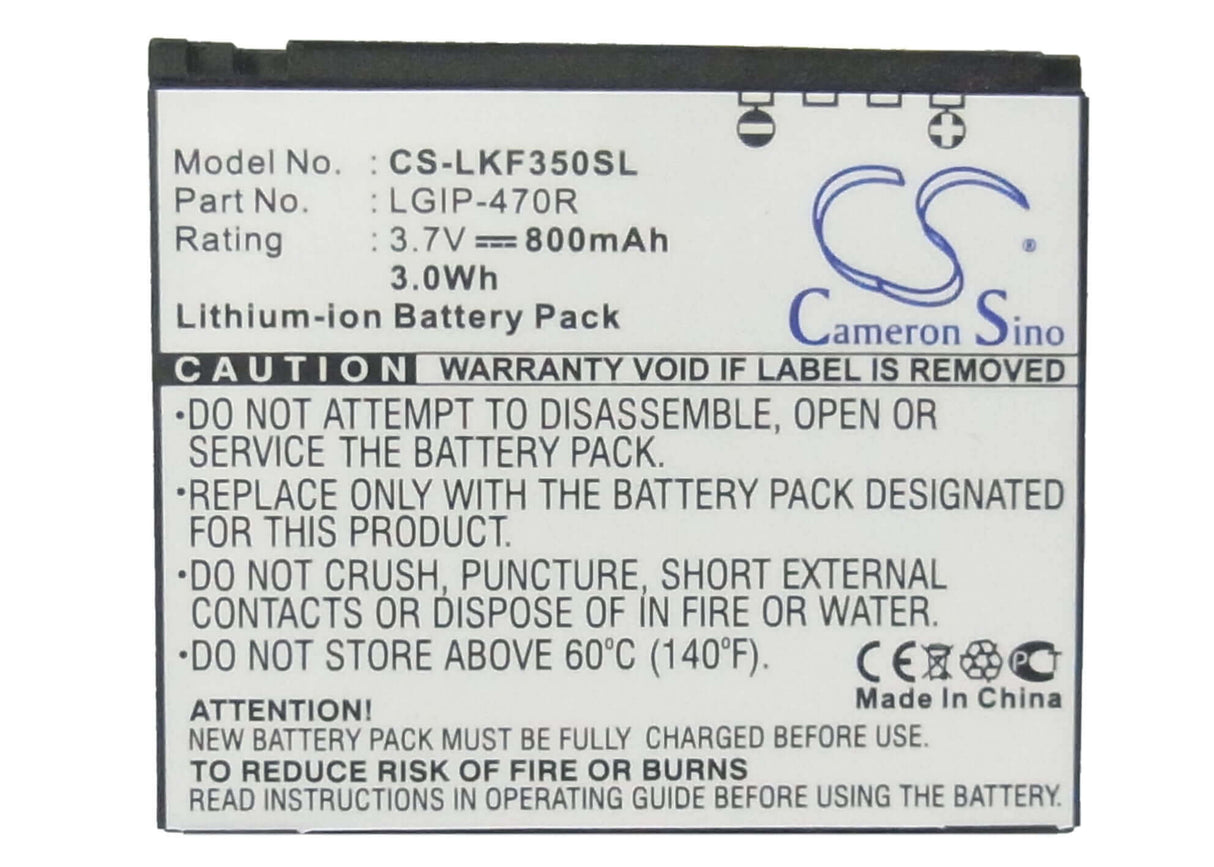 3.7V, Li-ion, 800mAh, SmartPhone battery fits Lg, Lgip-470r, Kf350, Kf350 Ice Cream, 2.96Wh Mobile, SmartPhone Cameron Sino Technology Limited (Smartphone)