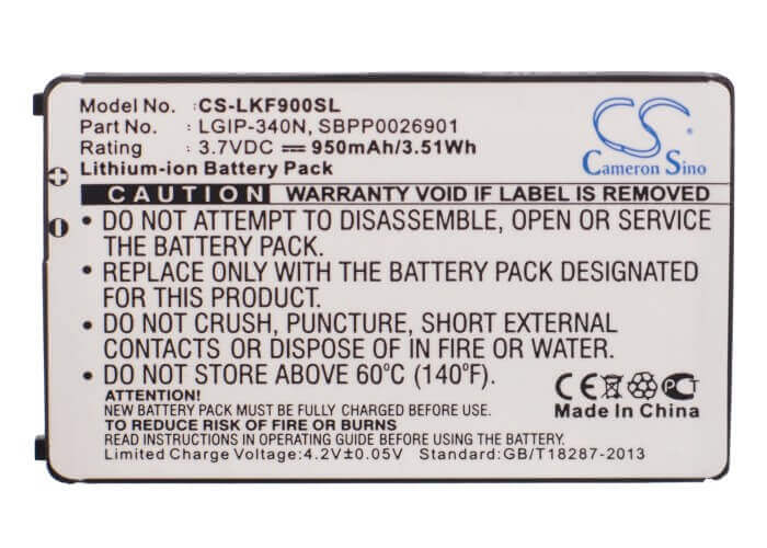 3.7V, Li-ion, 950mAh, SmartPhone battery fits Sprint, Virgin Mobile, Lg, Lgip-340n, Ax265 Banter, Ax840, 3.52Wh Mobile, SmartPhone Cameron Sino Technology Limited (Smartphone)