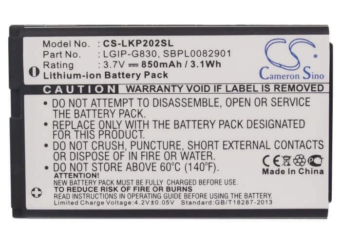3.7V, Li-ion, 850mAh, batterie de smartphone compatible avec Lg, Lgip-g830, Kg120, Kg202, 3.15Wh Mobile, Smartphone Cameron Sino Technology Limited (Smartphone)