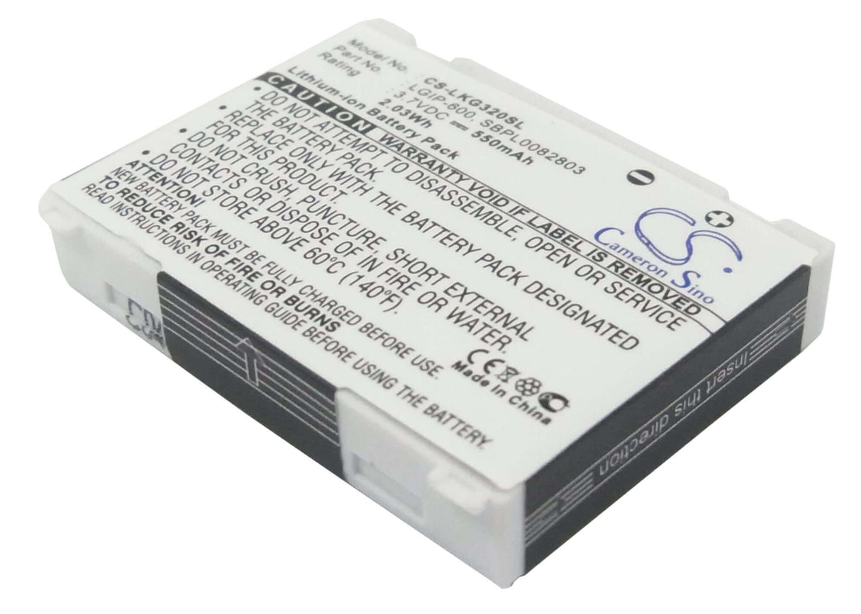 3.7V, Li-ion, 550mAh, SmartPhone battery fits Lg, Lgip-600, Kg320, Kg-320, 2.04Wh Mobile, SmartPhone Cameron Sino Technology Limited (Suspended)