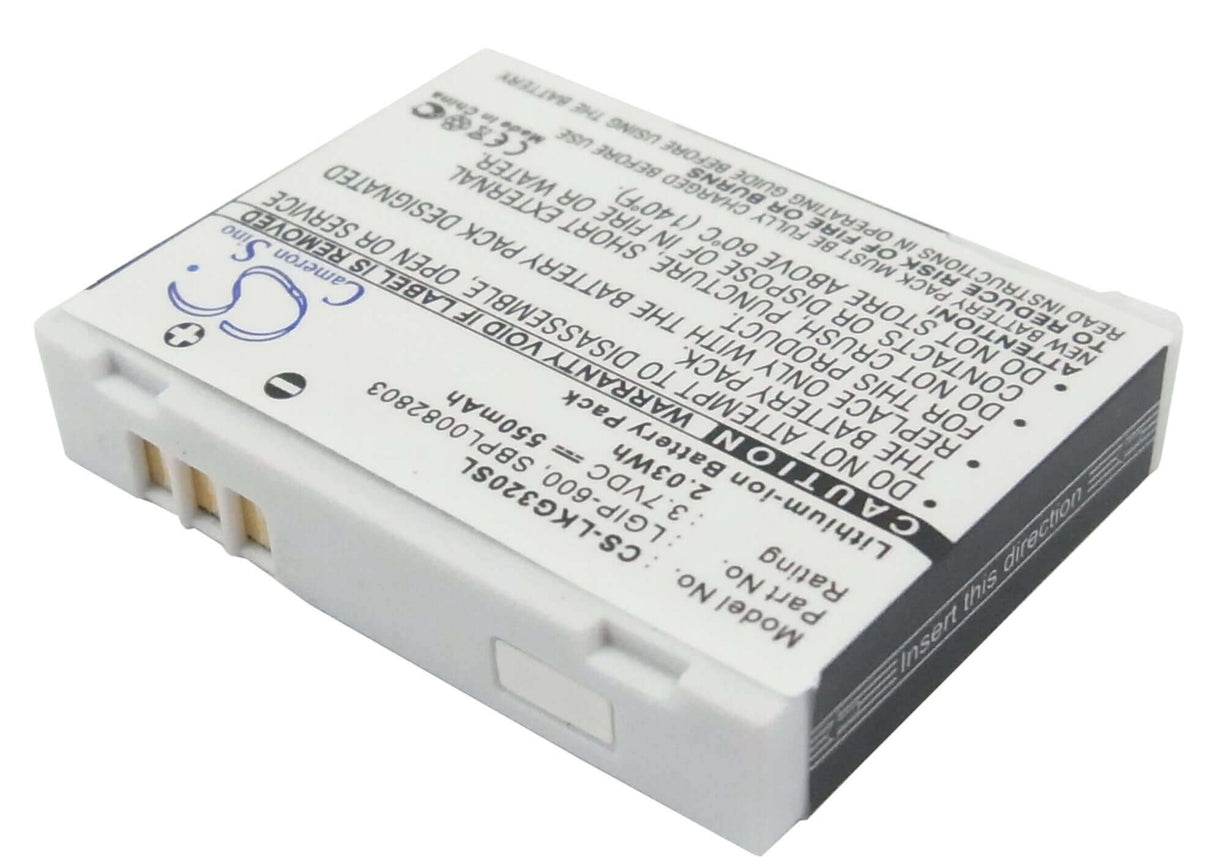 3.7V, Li-ion, 550mAh, SmartPhone battery fits Lg, Lgip-600, Kg320, Kg-320, 2.04Wh Mobile, SmartPhone Cameron Sino Technology Limited (Suspended)