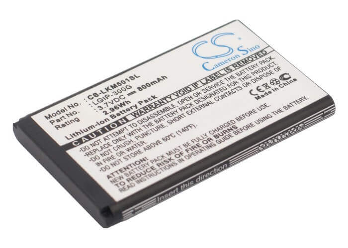 3.7V, Li-ion, 800mAh, SmartPhone battery fits Lg, Lgip-300g, Km501, 2.96Wh Mobile, SmartPhone Cameron Sino Technology Limited (Suspended)