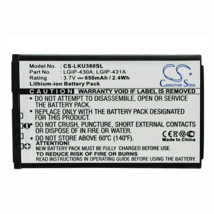 3.7V, Li-ion, 650mAh, SmartPhone battery fits Lg, Lgip-430a, 100c, 220c, 2.41Wh Mobile, SmartPhone Cameron Sino Technology Limited (Smartphone)