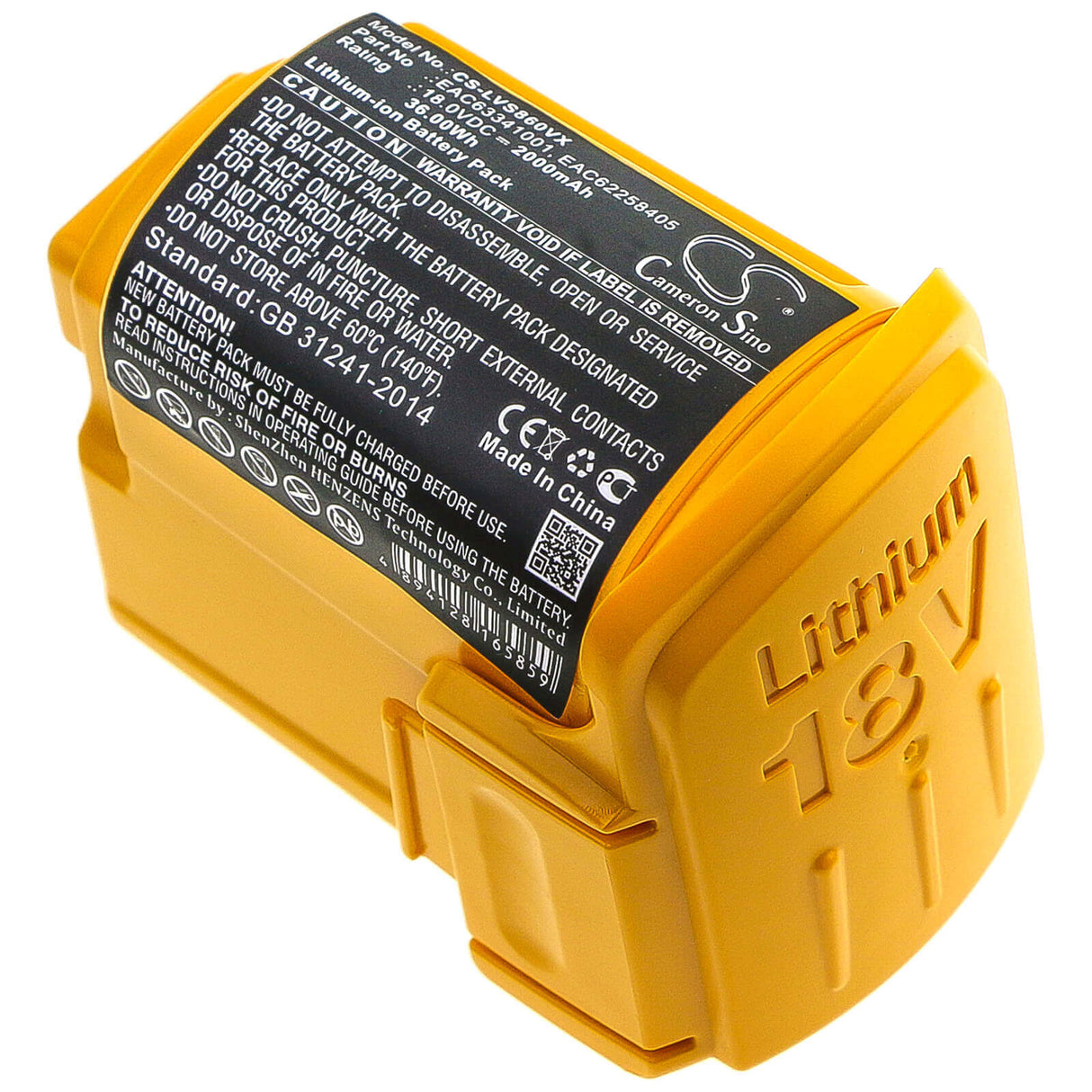 18.0V, Li-ion, 2000mAh, Vacuum battery fits Lg, Lg Vs8603swm, Vhb511bdb, Vhb511cdb, 36.00Wh Vacuum Cameron Sino Technology Limited (Suspended)