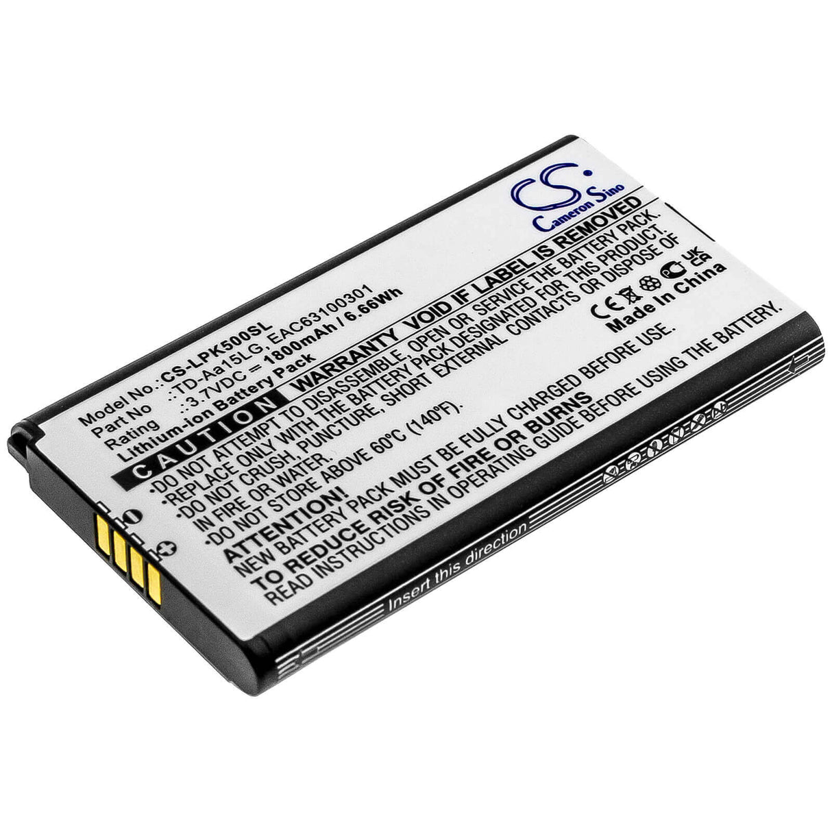 3.7V, Li-ion, 1800mAh, Speaker battery fits Lg, Music Flow P5, Music Flow P5 Strap, 6.66Wh Speaker Cameron Sino Technology Limited