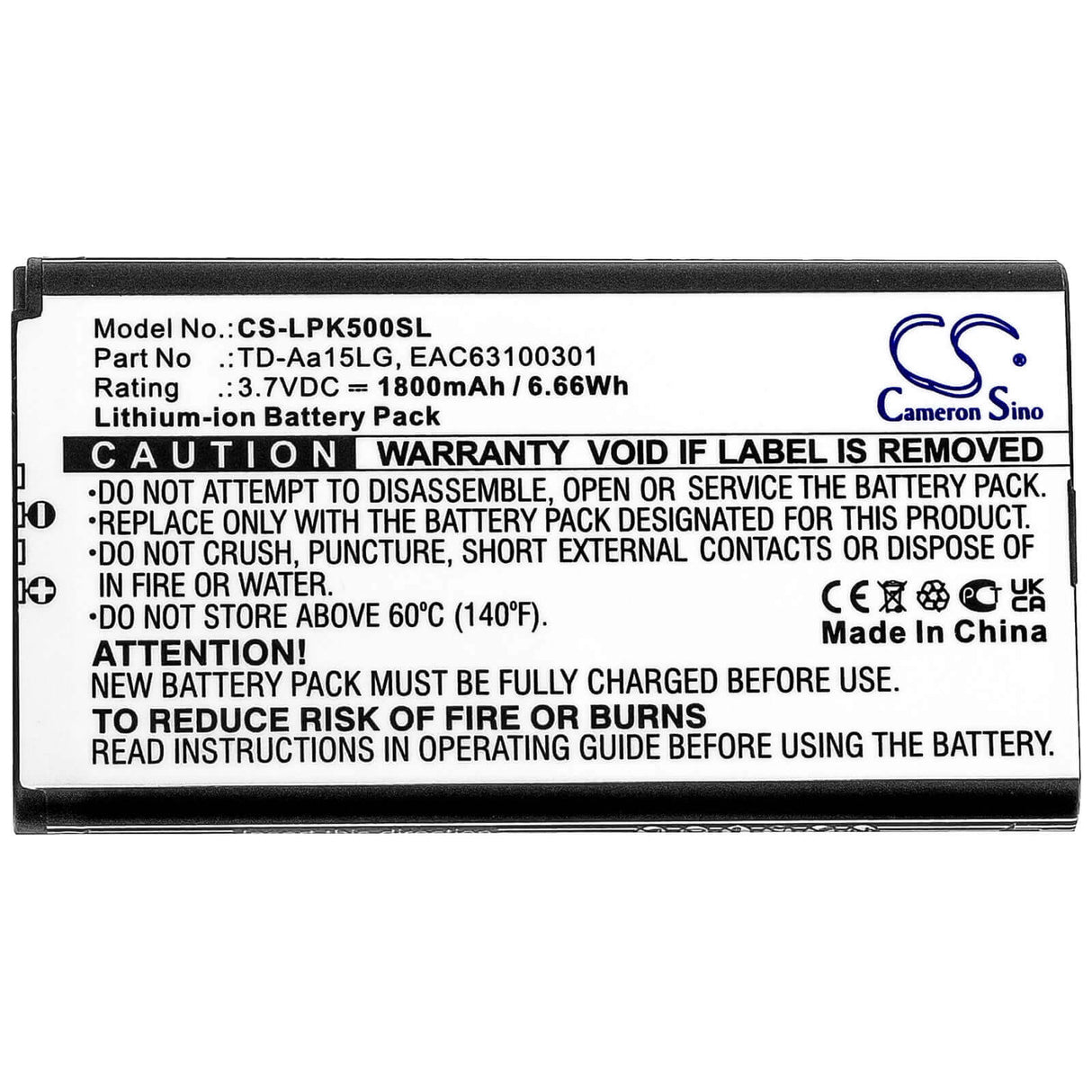 3.7V, Li-ion, 1800mAh, Speaker battery fits Lg, Music Flow P5, Music Flow P5 Strap, 6.66Wh Speaker Cameron Sino Technology Limited