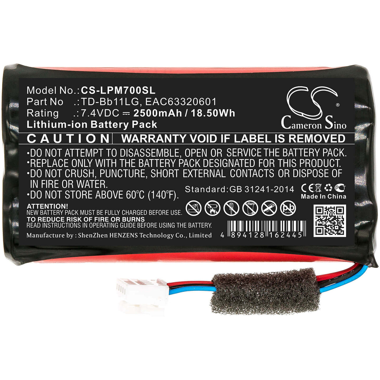 7.4V, Li-ion, 2500mAh, Speaker battery fits Lg, Music Flow P7, Np7550, 18.50Wh Speaker Cameron Sino Technology Limited