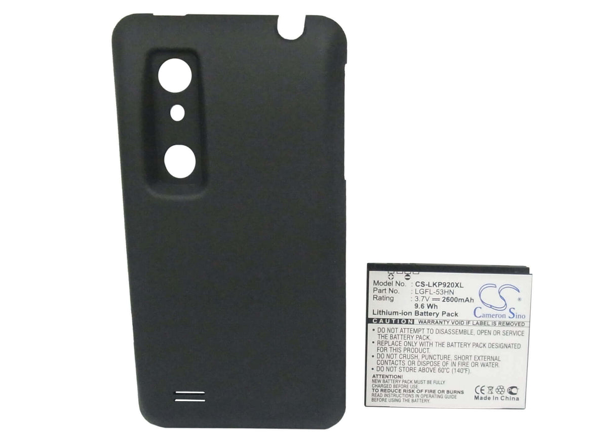 3.7V, Li-ion, 2600mAh, SmartPhone battery fits Lg, Lgfl-53hn, Optimus 3d, P920, 9.62Wh Mobile, SmartPhone Cameron Sino Technology Limited (Suspended)
