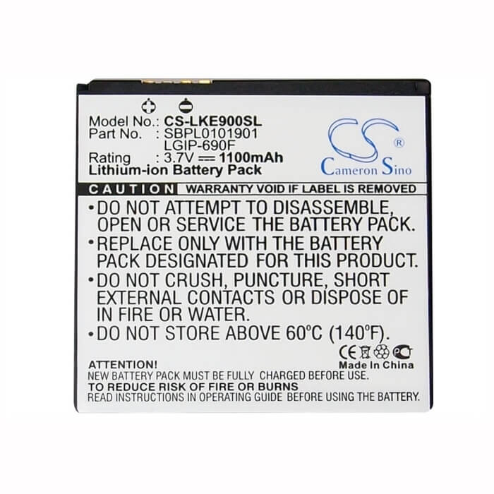 Battery For Lg Optimus 7, E900, C900 3.7v, 1100mah - 4.07wh Batteries for Electronics Cameron Sino Technology Limited (Suspended)