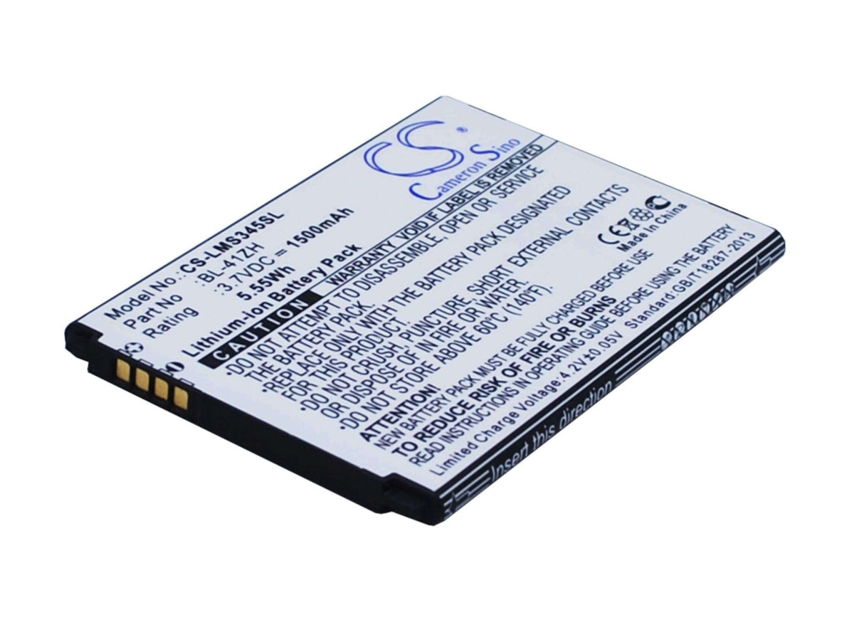 3.7V, Li-ion, 1500mAh, SmartPhone battery fits Lg, Bl-41zh, C40 Power, D213, 5.55Wh Mobile, SmartPhone Cameron Sino Technology Limited (Smartphone)