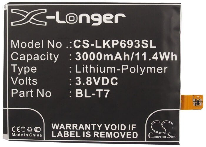 3.8V, Li-Polymer, 3000mAh, Batterie de smartphone compatible avec Lg, Bl-t7, D800, D801, 11.4Wh Mobile, Smartphone Cameron Sino Technology Limited (Smartphone)
